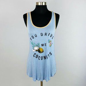 About A Girl Womens Medium M You Drive Me Coconuts Blue Tank Top